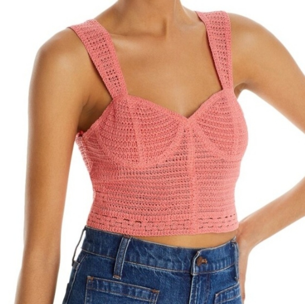 Aqua Crochet Pink Ribbed Bustier Tank Top, Size X Large